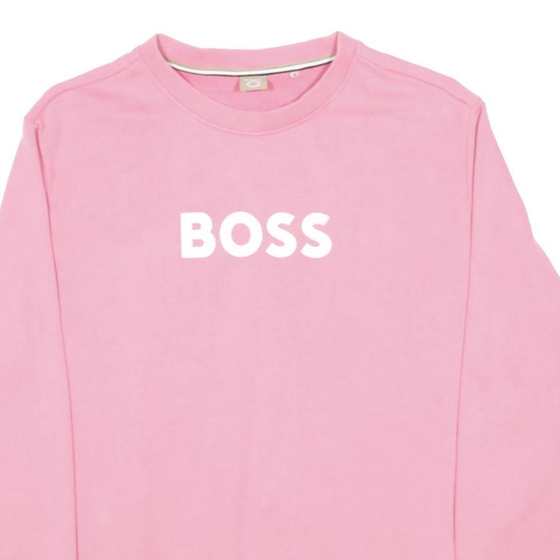 BOSS HUGO BOSS Womens Pink Sweatshirt Crew Neck L Logo Print Cotton Blend