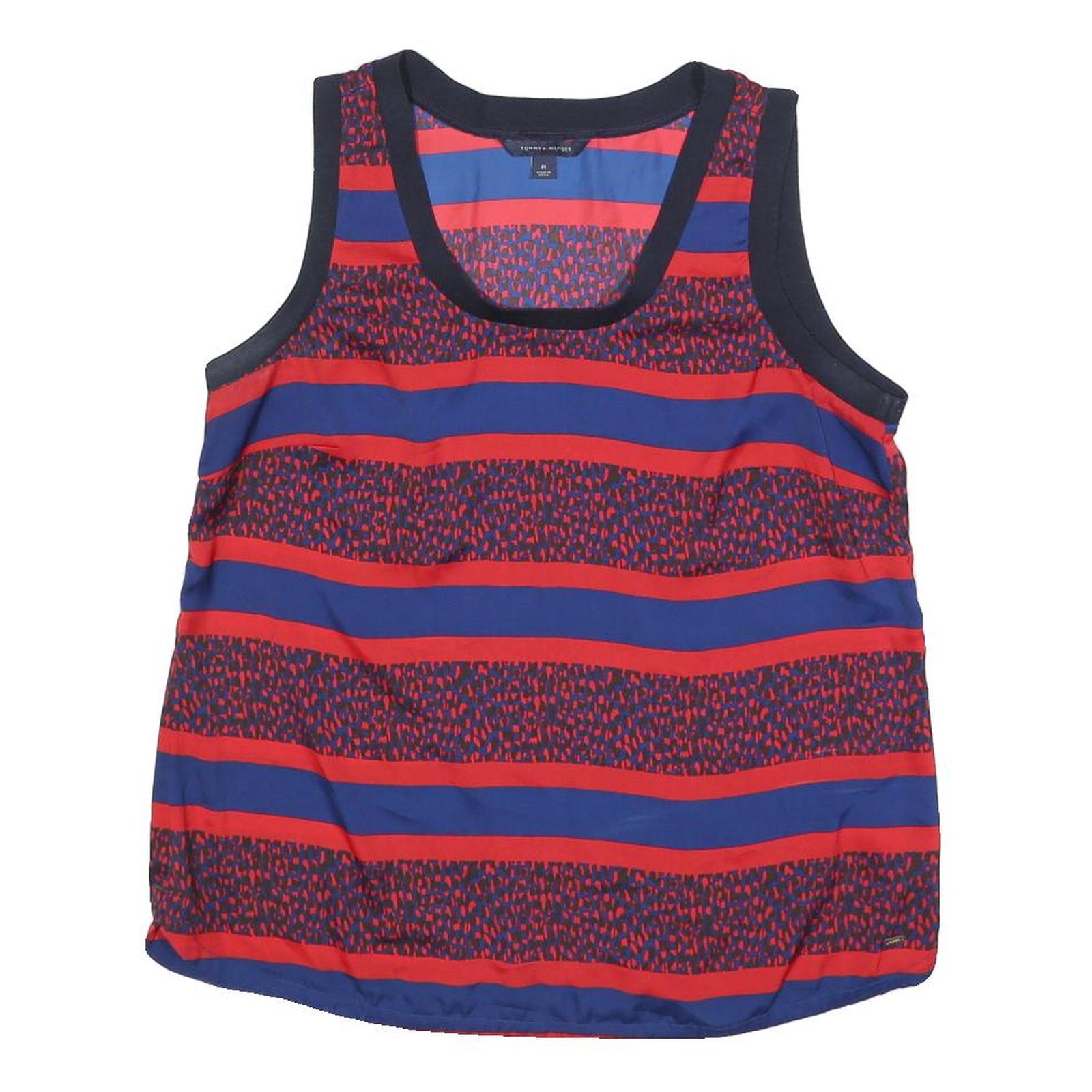 TOMMY HILFIGER Womens Blue & Red Printed Sleeveless Round Neck Top M Casual