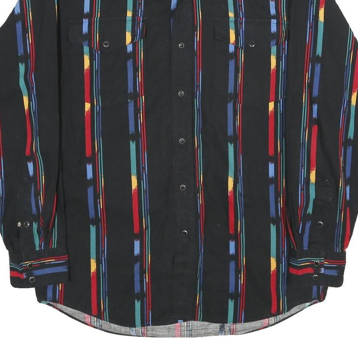 ROPER Mens Black & Multicolour Striped Shirt M Western Cotton Button