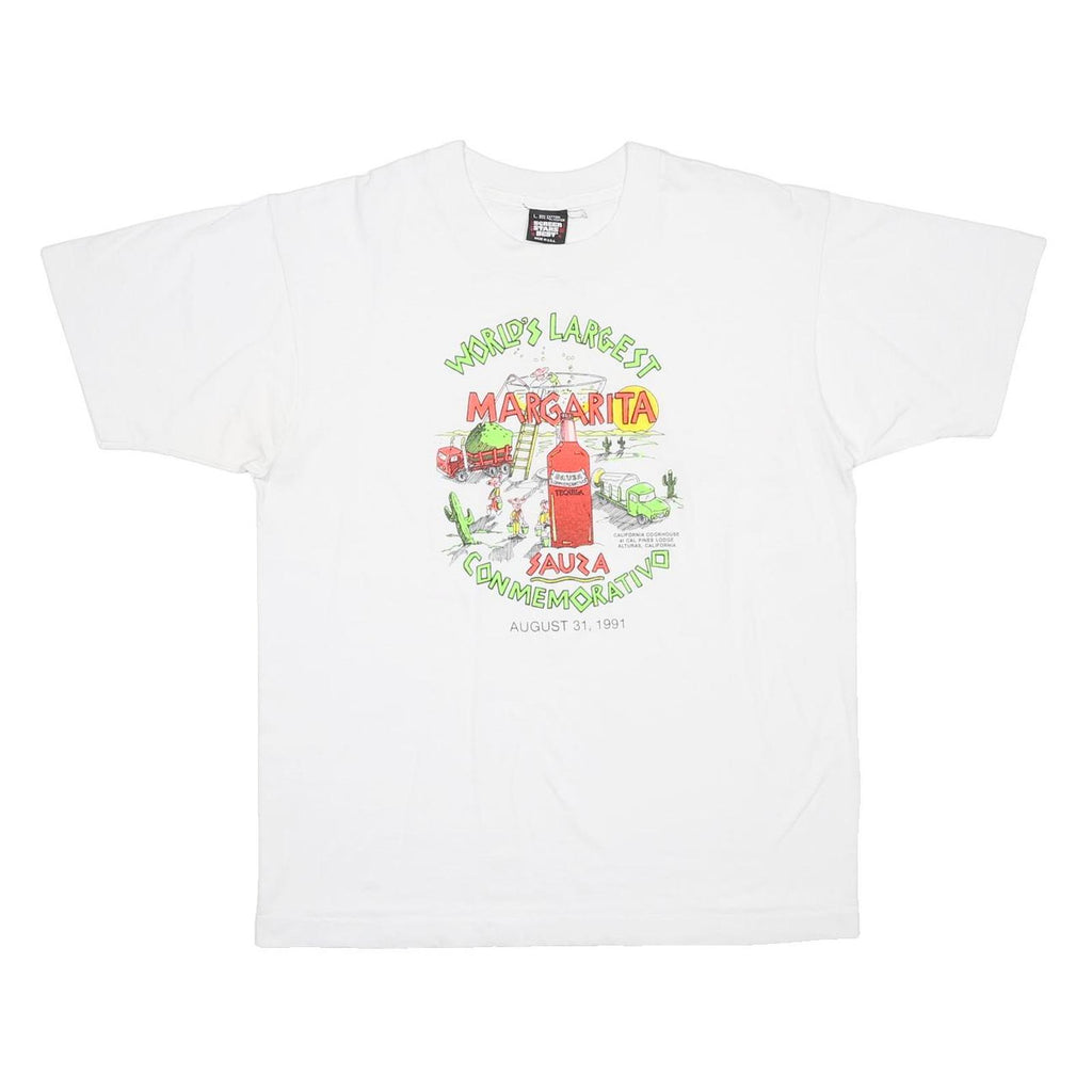 SCREEN STARS BEST Mens White World's Lst Margarita Graphic T-Shirt L Short