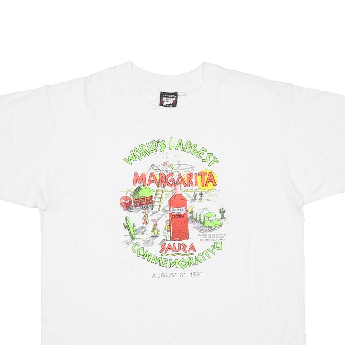 SCREEN STARS BEST Mens White World's Lst Margarita Graphic T-Shirt L Short