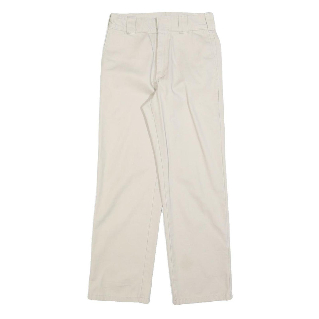 DICKIES Womens Relaxed Cotton Blend White Trousers W26 L28 Workwear Zip Closure