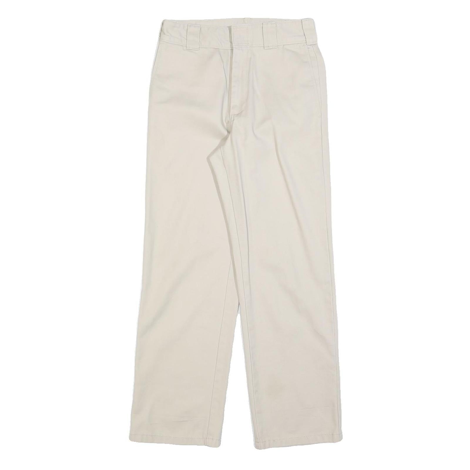 DICKIES Womens Relaxed Cotton Blend White Trousers W26 L28 Workwear Zip Closure