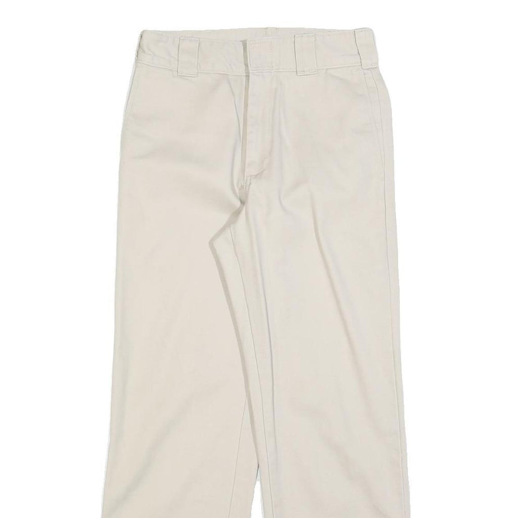 DICKIES Womens Relaxed Cotton Blend White Trousers W26 L28 Workwear Zip Closure