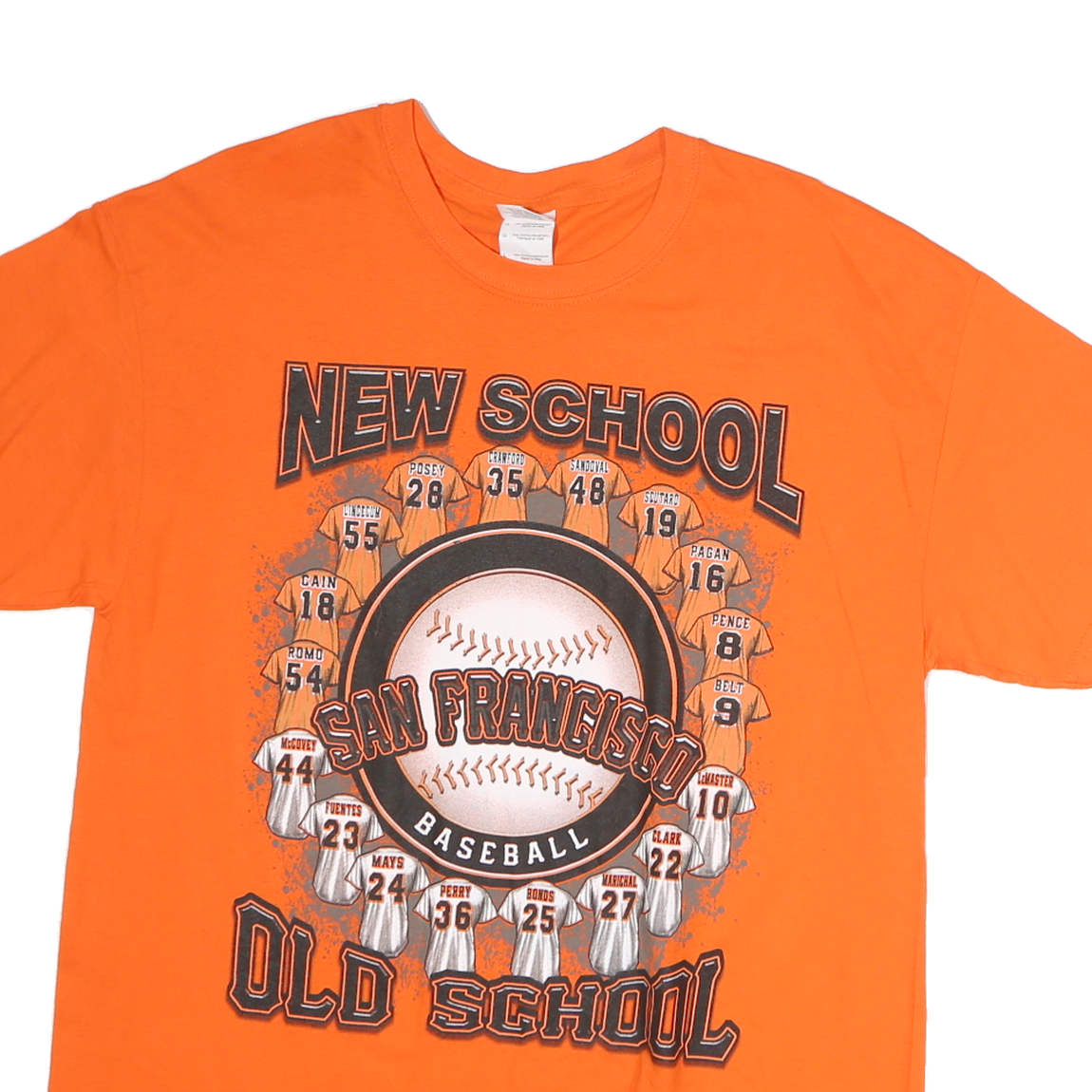GILDAN Mens Orange San Francisco Baseball Graphic T-Shirt L Short Sleeve Crew