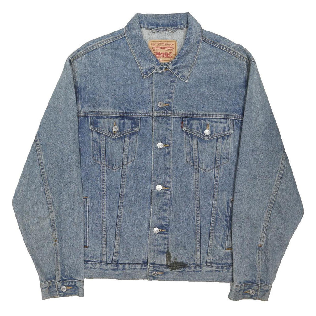 LEVI'S Mens Blue Denim Jacket L Cotton Blend Button Closure Classic Fit Casual