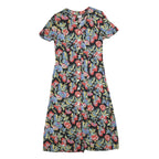 Womens Black Floral Button Midi Dress Polyester Blend Short Sleeve Size L Summer