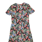 Womens Black Floral Button Midi Dress Polyester Blend Short Sleeve Size L Summer