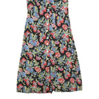 Womens Black Floral Button Midi Dress Polyester Blend Short Sleeve Size L Summer
