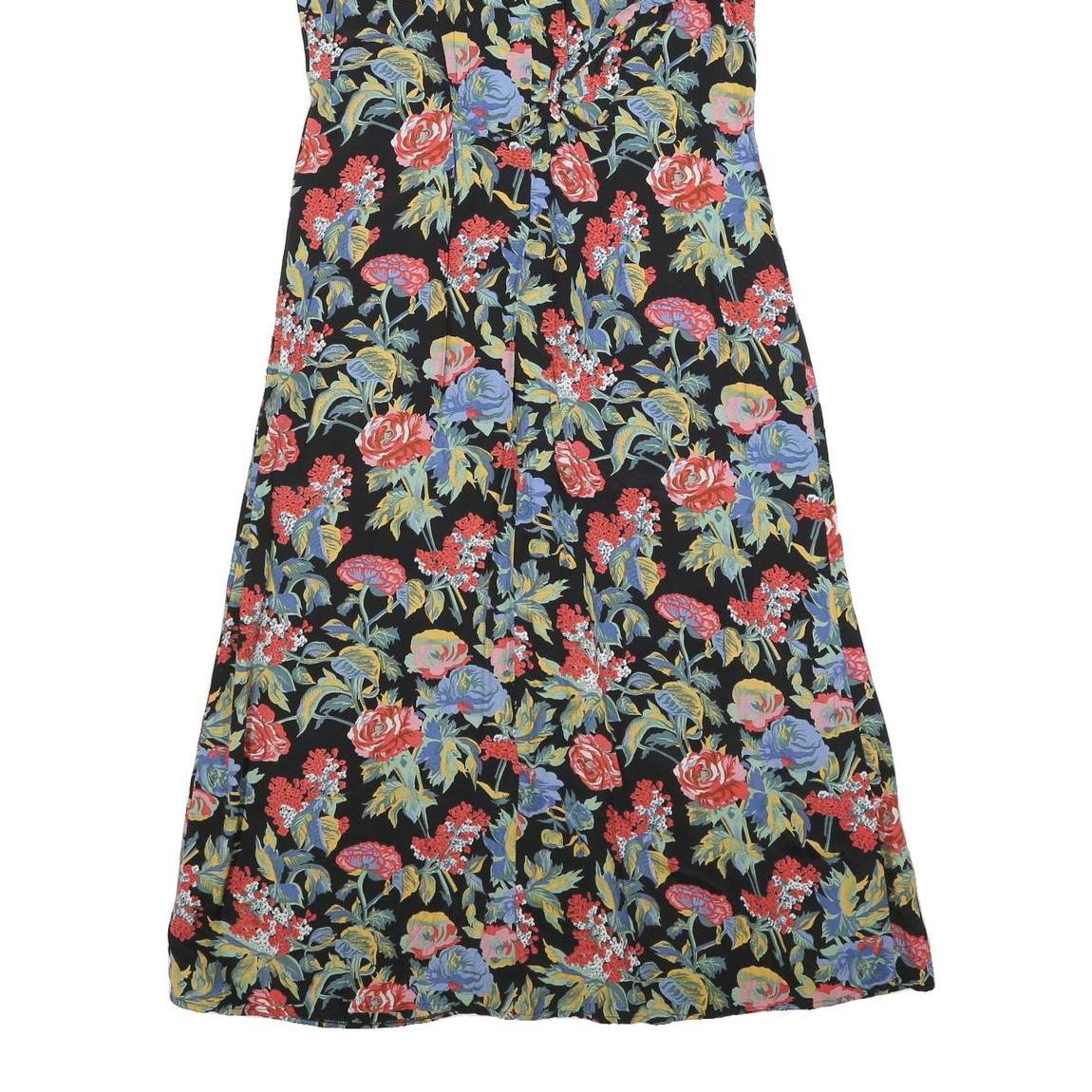 Womens Black Floral Button Midi Dress Polyester Blend Short Sleeve Size L Summer