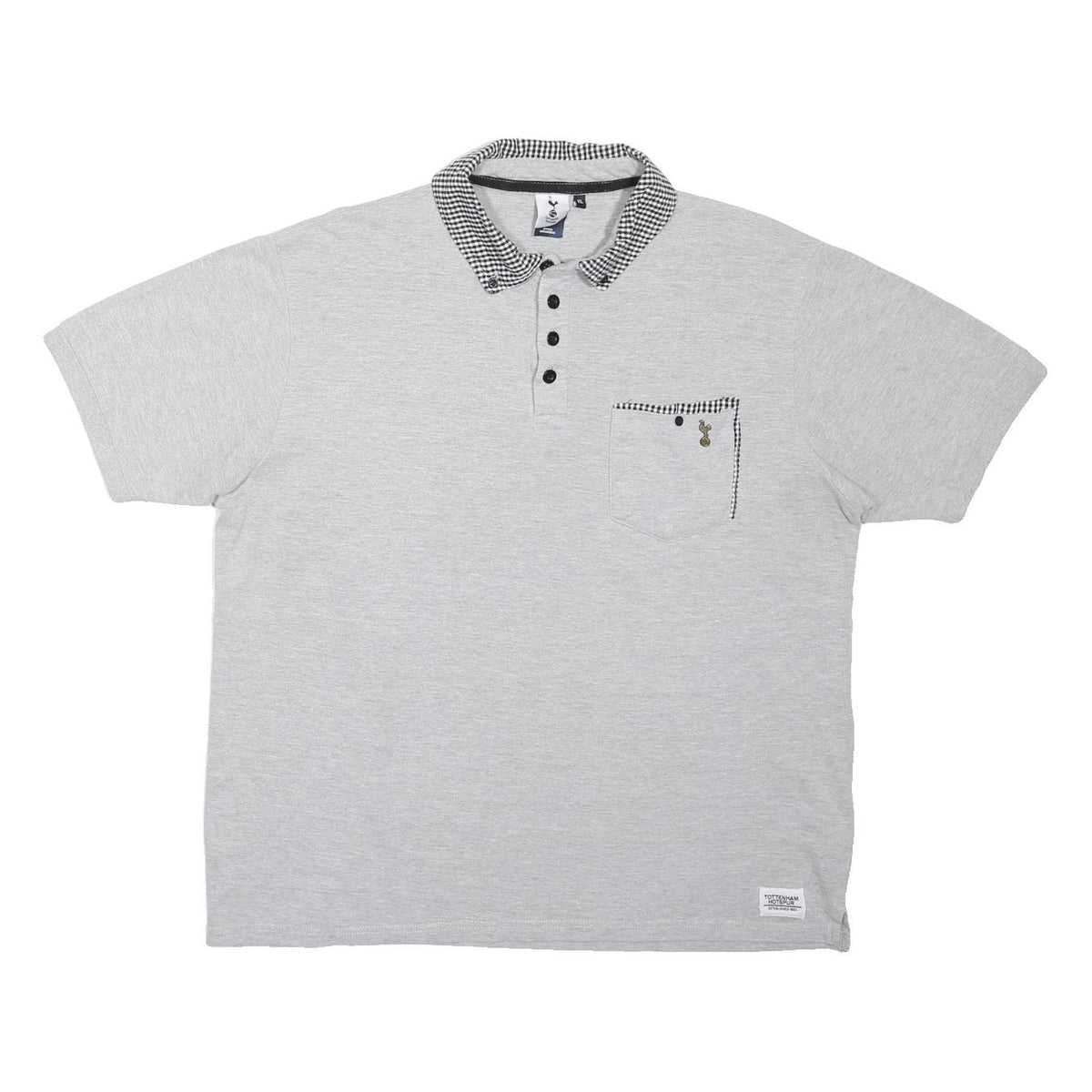 TOTTENHAM HOTSPUR Mens Grey Black Checked Collar Short Sleeve Polo Shirt XL