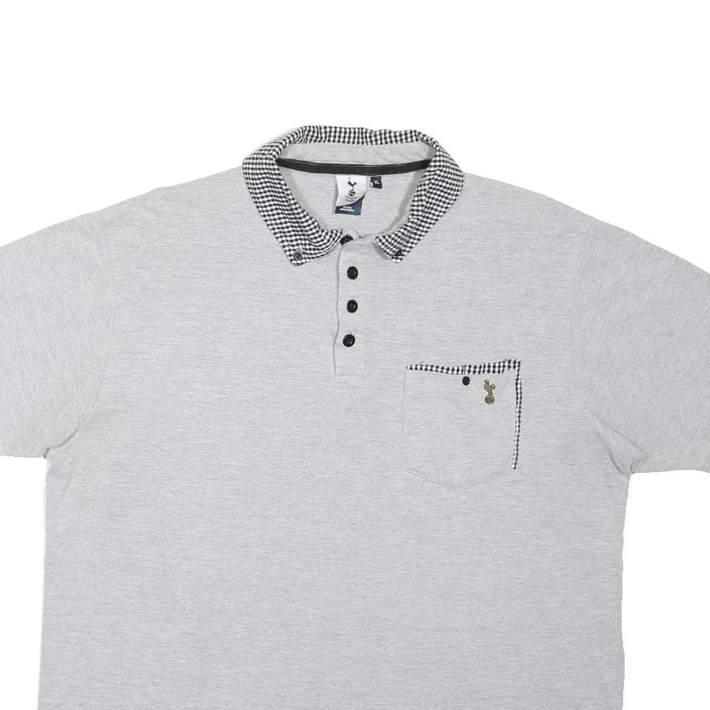 TOTTENHAM HOTSPUR Mens Grey Black Checked Collar Short Sleeve Polo Shirt XL