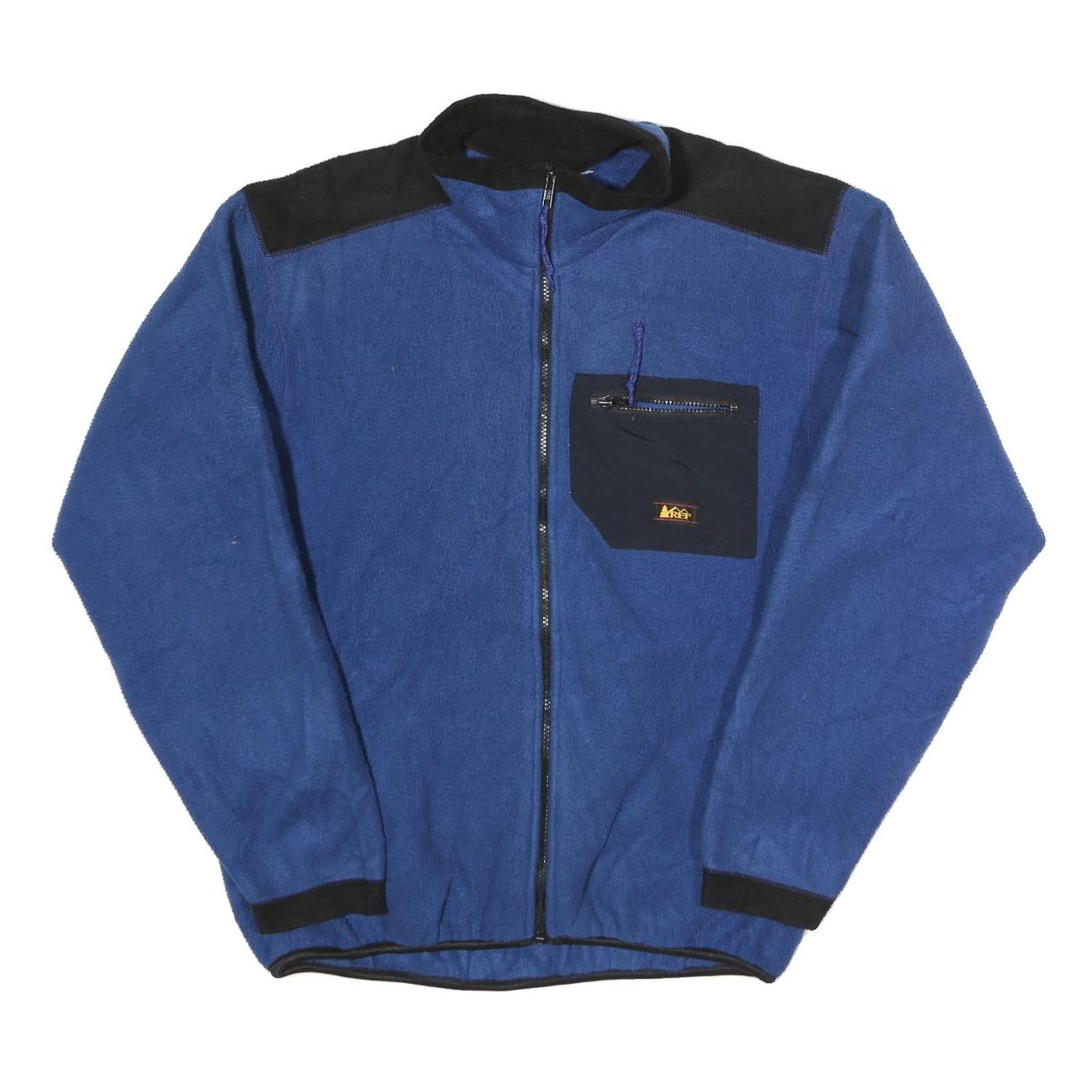 REI Mens Blue Black Fleece Jacket L Polyester Zip Outdoor Casual