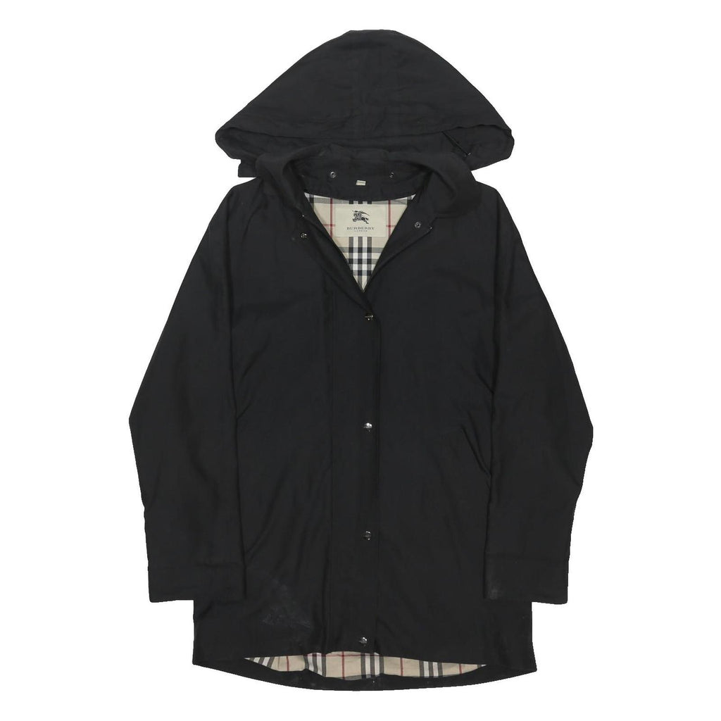 BURBERRY Womens Black Jacket UK 14 Polyester Blend Zip Hooded Classic