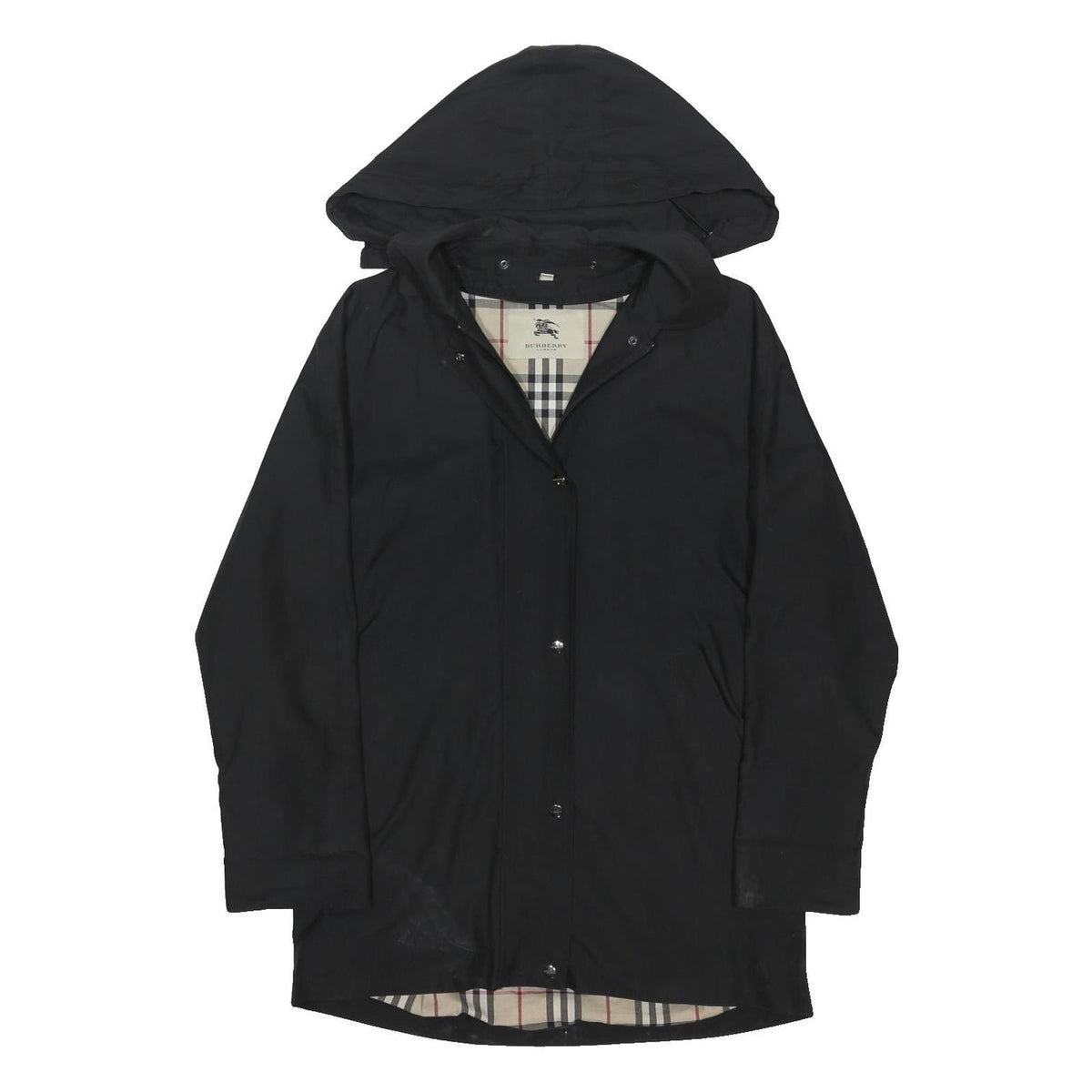 BURBERRY Womens Black Jacket UK 14 Polyester Blend Zip Hooded Classic