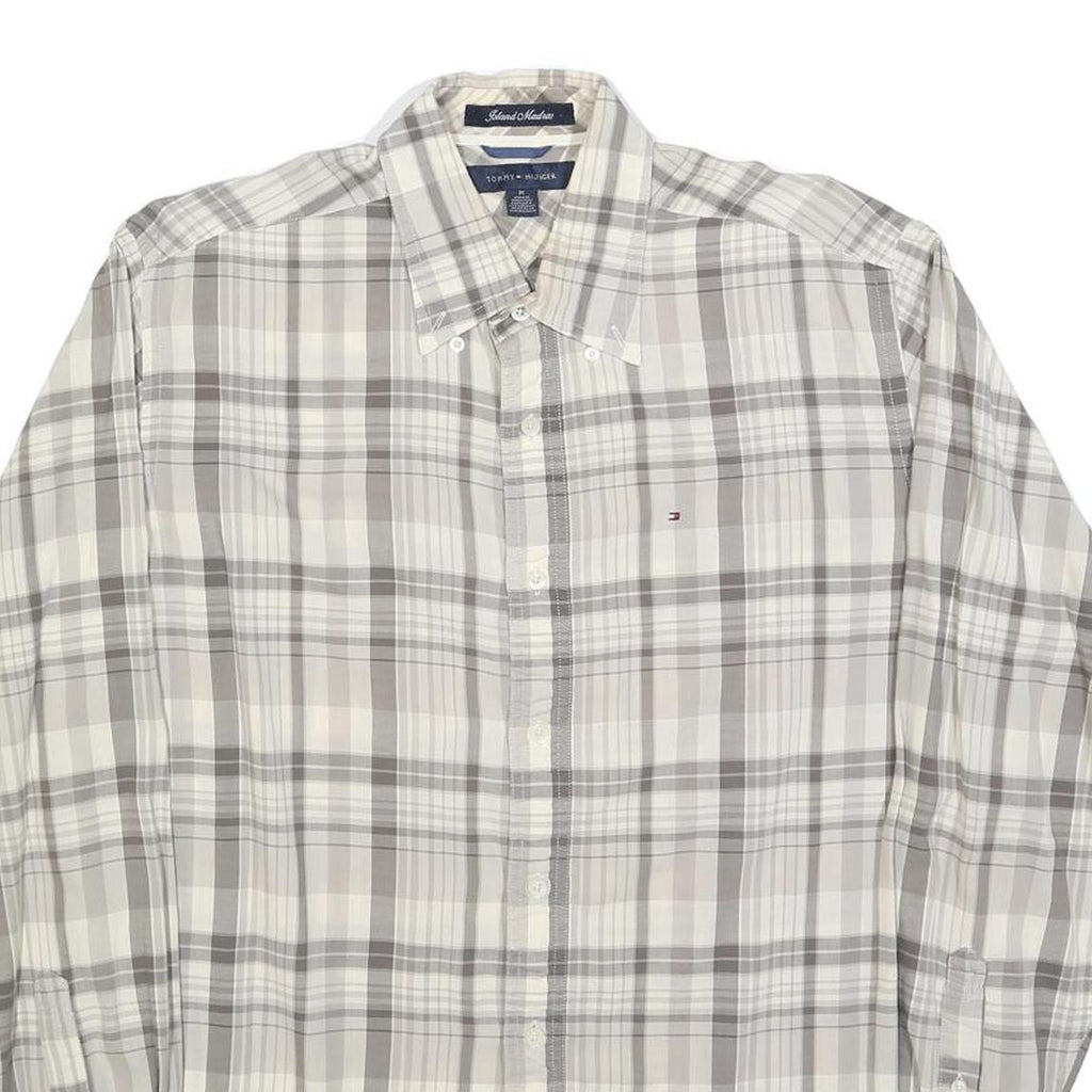 TOMMY HILFIGER Mens Grey & Cream Check Shirt M Button-Down Collar Long Sleeve