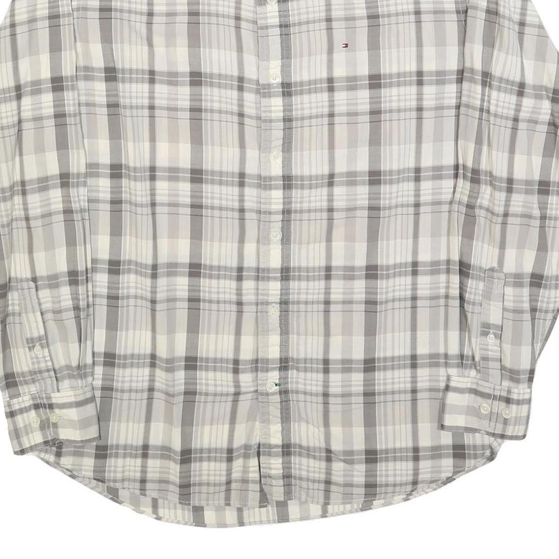 TOMMY HILFIGER Mens Grey & Cream Check Shirt M Button-Down Collar Long Sleeve