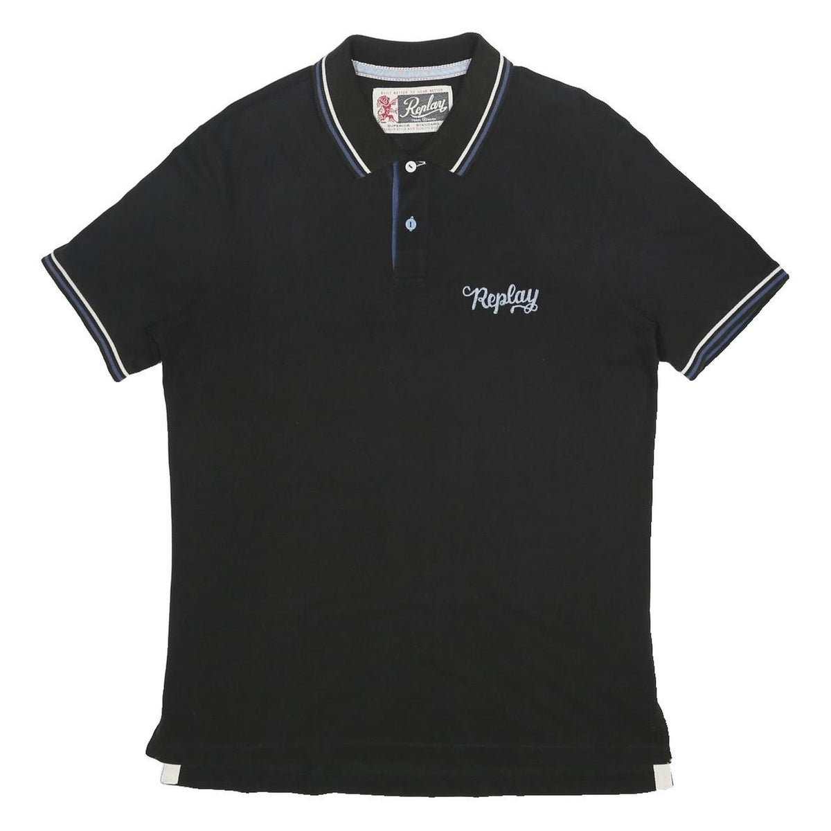 REPLAY Mens Black Polo Shirt XL Cotton Short Sleeve Embroidered Logo