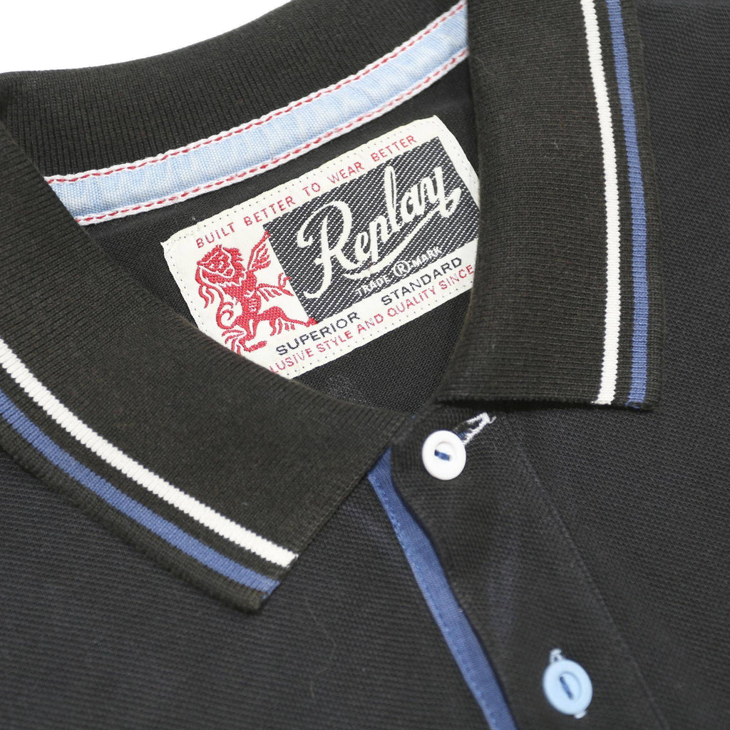 REPLAY Mens Black Polo Shirt XL Cotton Short Sleeve Embroidered Logo