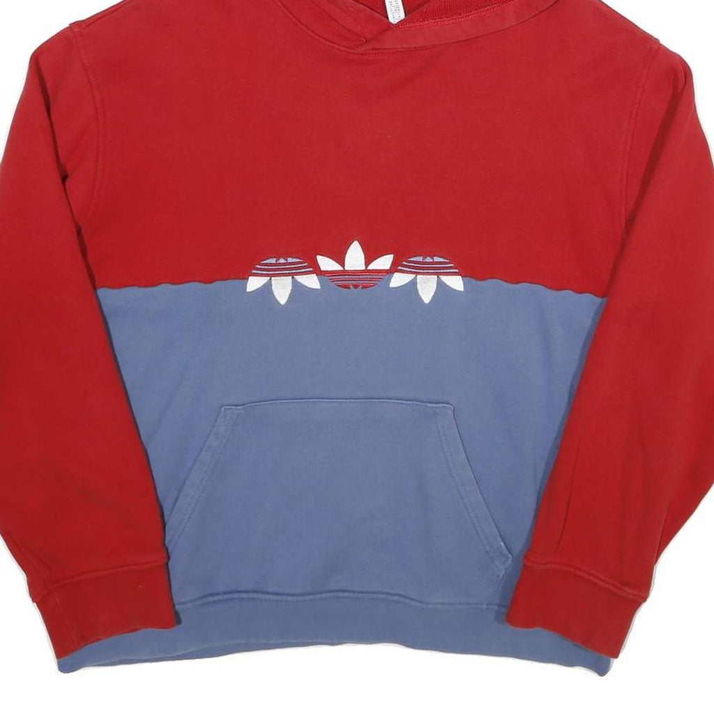 ADIDAS Mens Red & Blue Hoodie M Colourblock Cotton Casual Pullover