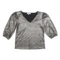 MORGAN Y2K Womens Silver Metallic Top 3/4 Sleeve V-Neck Shiny M Evening Sparkle