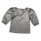 MORGAN Y2K Womens Silver Metallic Top 3/4 Sleeve V-Neck Shiny M Evening Sparkle