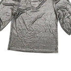 MORGAN Y2K Womens Silver Metallic Top 3/4 Sleeve V-Neck Shiny M Evening Sparkle