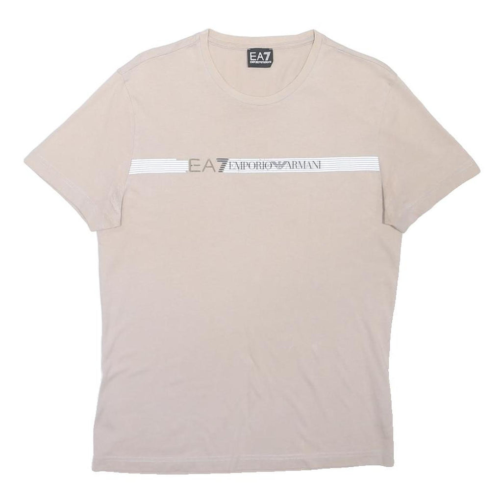EA7 EMPORIO ARMANI Mens Beige Cotton Blend T-Shirt M Short Sleeve Crew Neck Logo