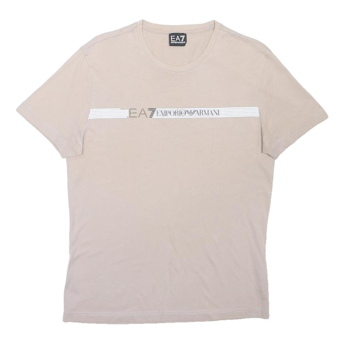 EA7 EMPORIO ARMANI Mens Beige Cotton Blend T-Shirt M Short Sleeve Crew Neck Logo