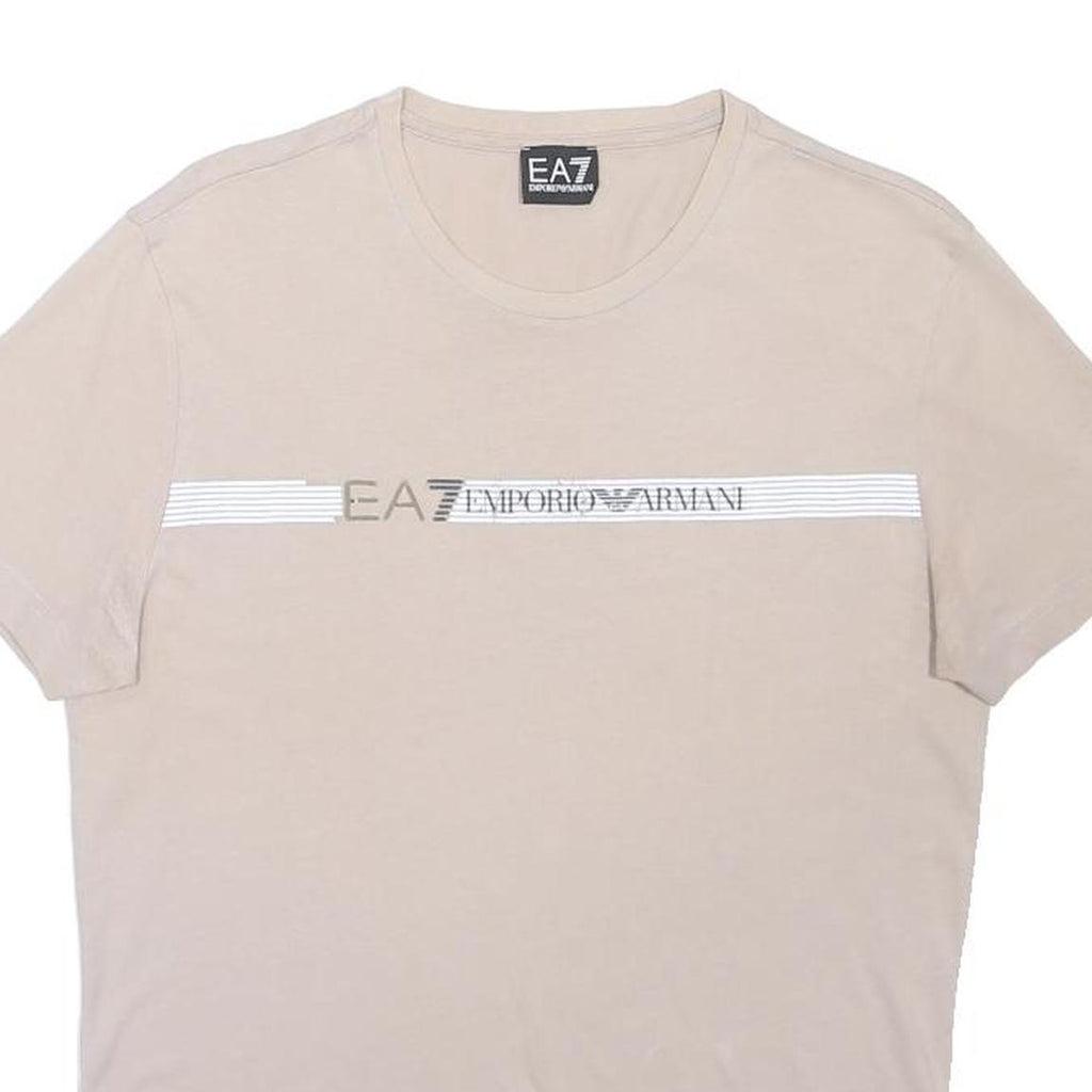 EA7 EMPORIO ARMANI Mens Beige Cotton Blend T-Shirt M Short Sleeve Crew Neck Logo