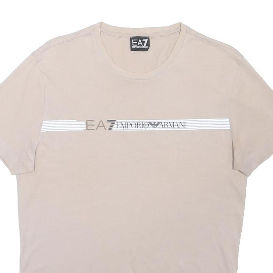 EA7 EMPORIO ARMANI Mens Beige Cotton Blend T-Shirt M Short Sleeve Crew Neck Logo