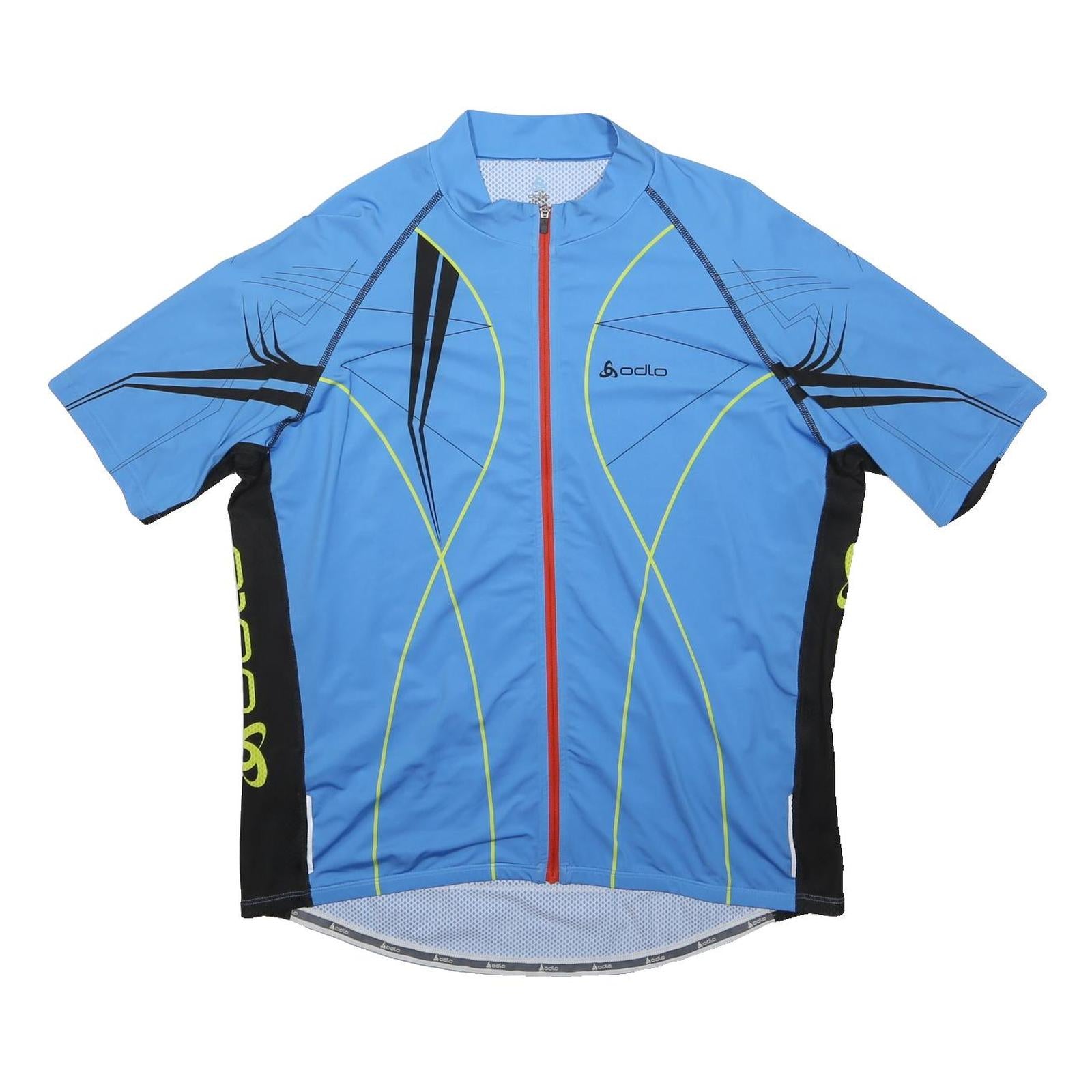 ODLO Mens Blue & Black Modern 2XL Short Sleeve Round Neck Zip Cycling Jersey