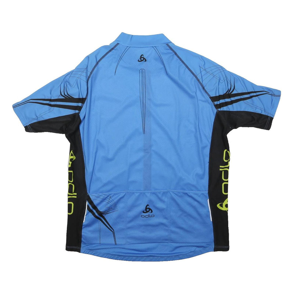 ODLO Mens Blue & Black Modern 2XL Short Sleeve Round Neck Zip Cycling Jersey