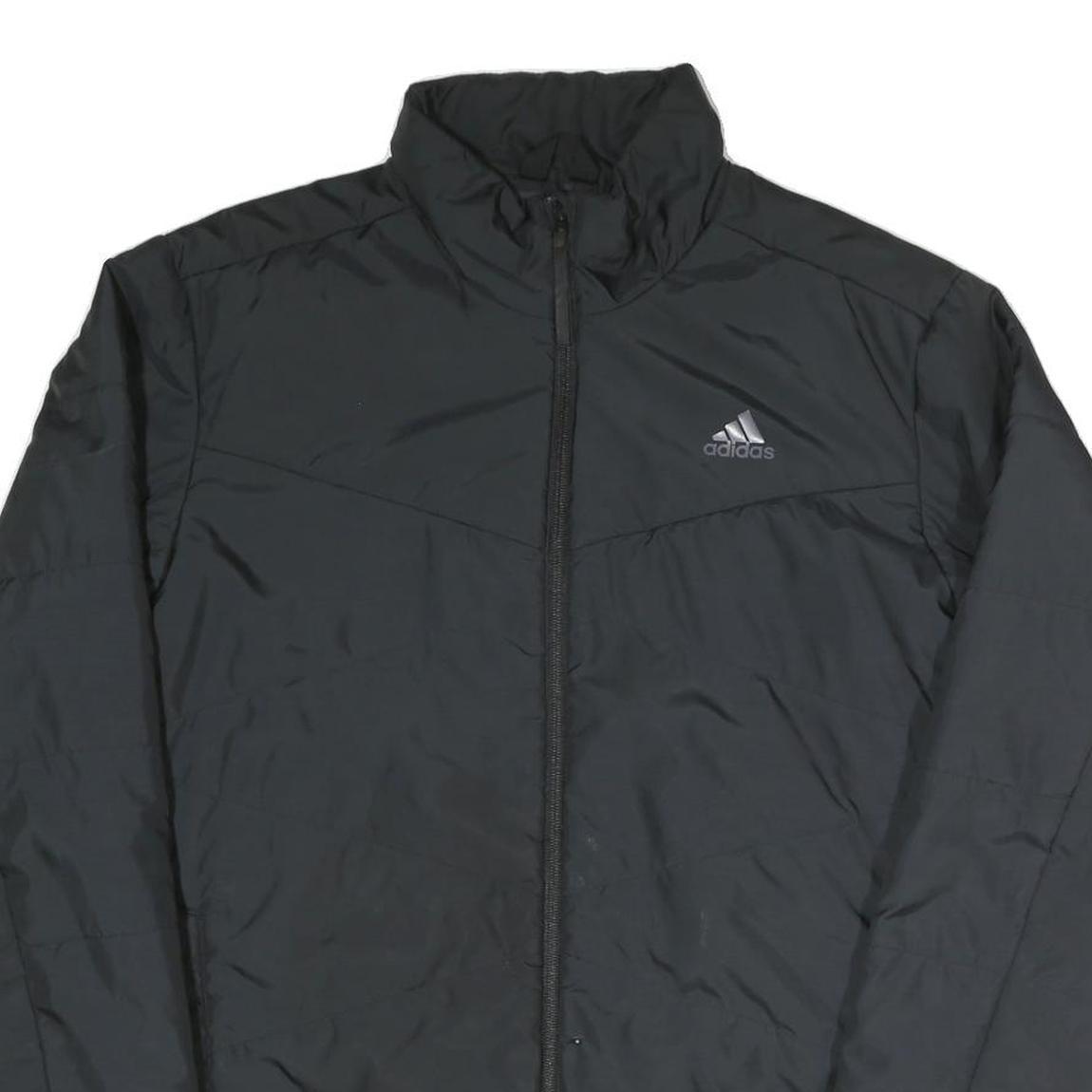 ADIDAS Mens Black Jacket L Polyester Blend Zip Plain Sportswear Casual Outerwear
