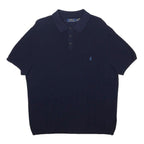 POLO RALPH LAUREN Womens Navy Blue Short Sleeve Plain XL Cotton Blend Polo Shirt