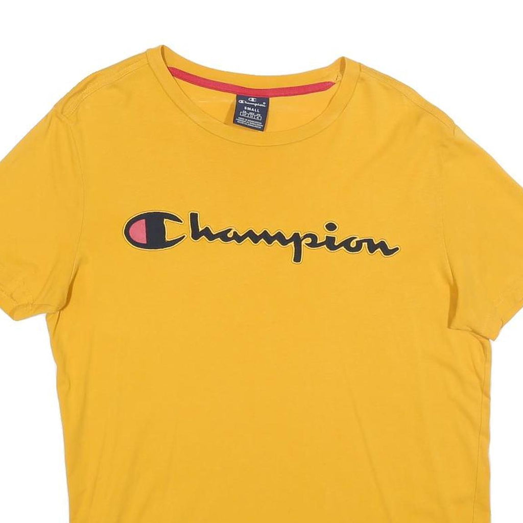 CHAMPION Mens Yellow Graphic T-Shirt S Short Sleeve Crew Neck Cotton Blend