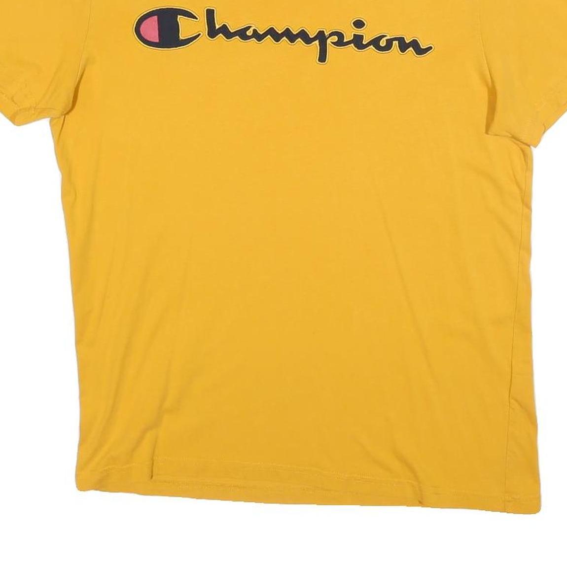 CHAMPION Mens Yellow Graphic T-Shirt S Short Sleeve Crew Neck Cotton Blend