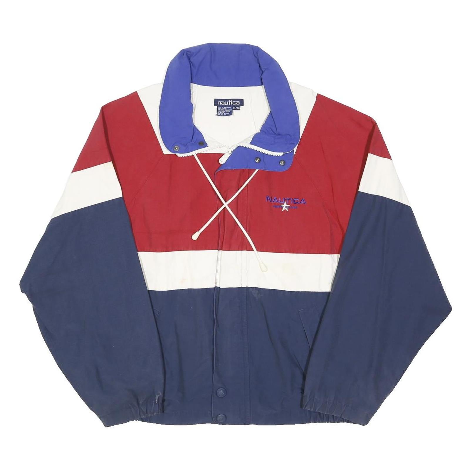 NAUTICA Mens Red White & Blue Colourblock Zip Jacket XL Polyester Blend Retro