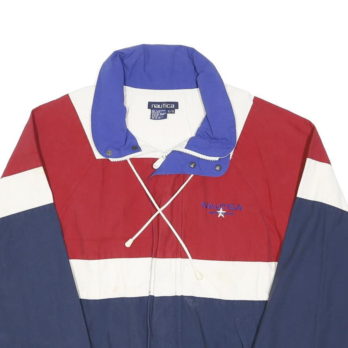 NAUTICA Mens Red White & Blue Colourblock Zip Jacket XL Polyester Blend Retro