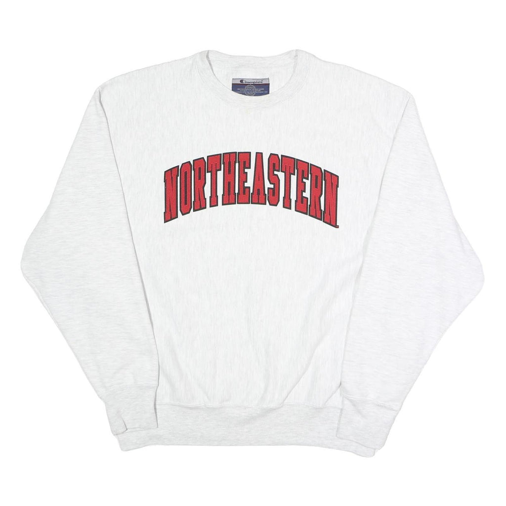 CHAMPION Mens White Northeastern Crew Neck L Cotton Blend Sweatshirt
