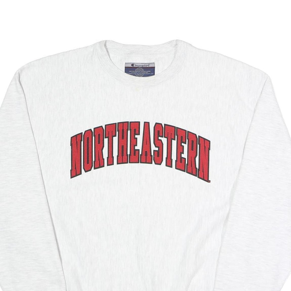 CHAMPION Mens White Northeastern Crew Neck L Cotton Blend Sweatshirt