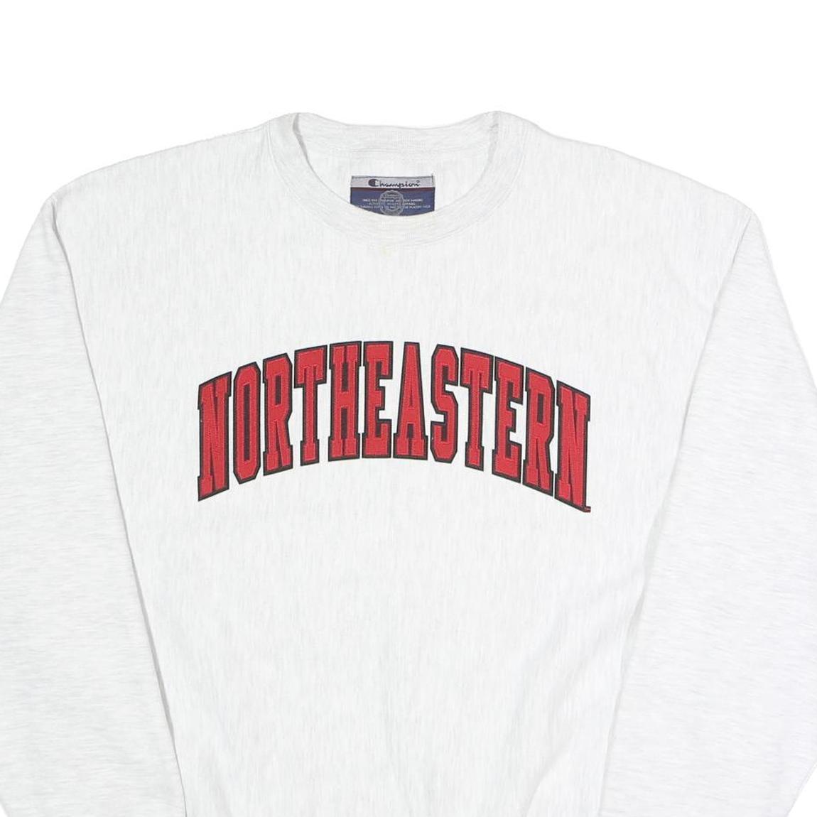 CHAMPION Mens White Northeastern Crew Neck L Cotton Blend Sweatshirt