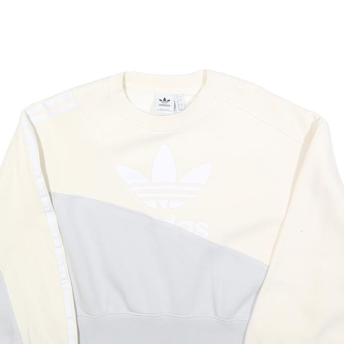 ADIDAS Womens Cream & Grey Sweatshirt Crew Neck UK 12 Cotton Blend Casual