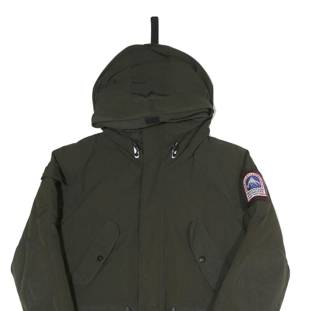 HELVETICA Mens Green Hooded Zip Jacket S Polyester Blend Plain Winter Utility