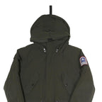 HELVETICA Mens Green Hooded Zip Jacket S Polyester Blend Plain Winter Utility