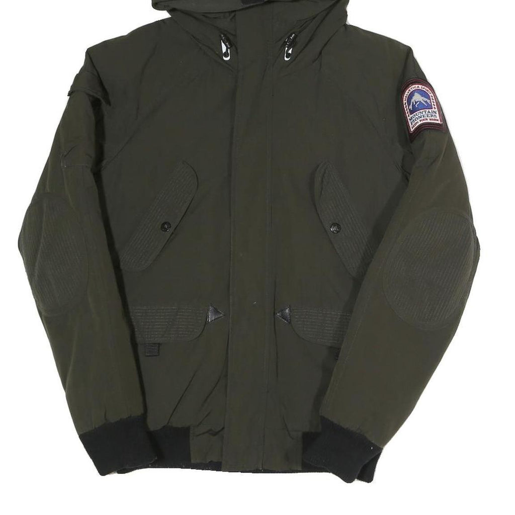 HELVETICA Mens Green Hooded Zip Jacket S Polyester Blend Plain Winter Utility