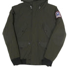 HELVETICA Mens Green Hooded Zip Jacket S Polyester Blend Plain Winter Utility