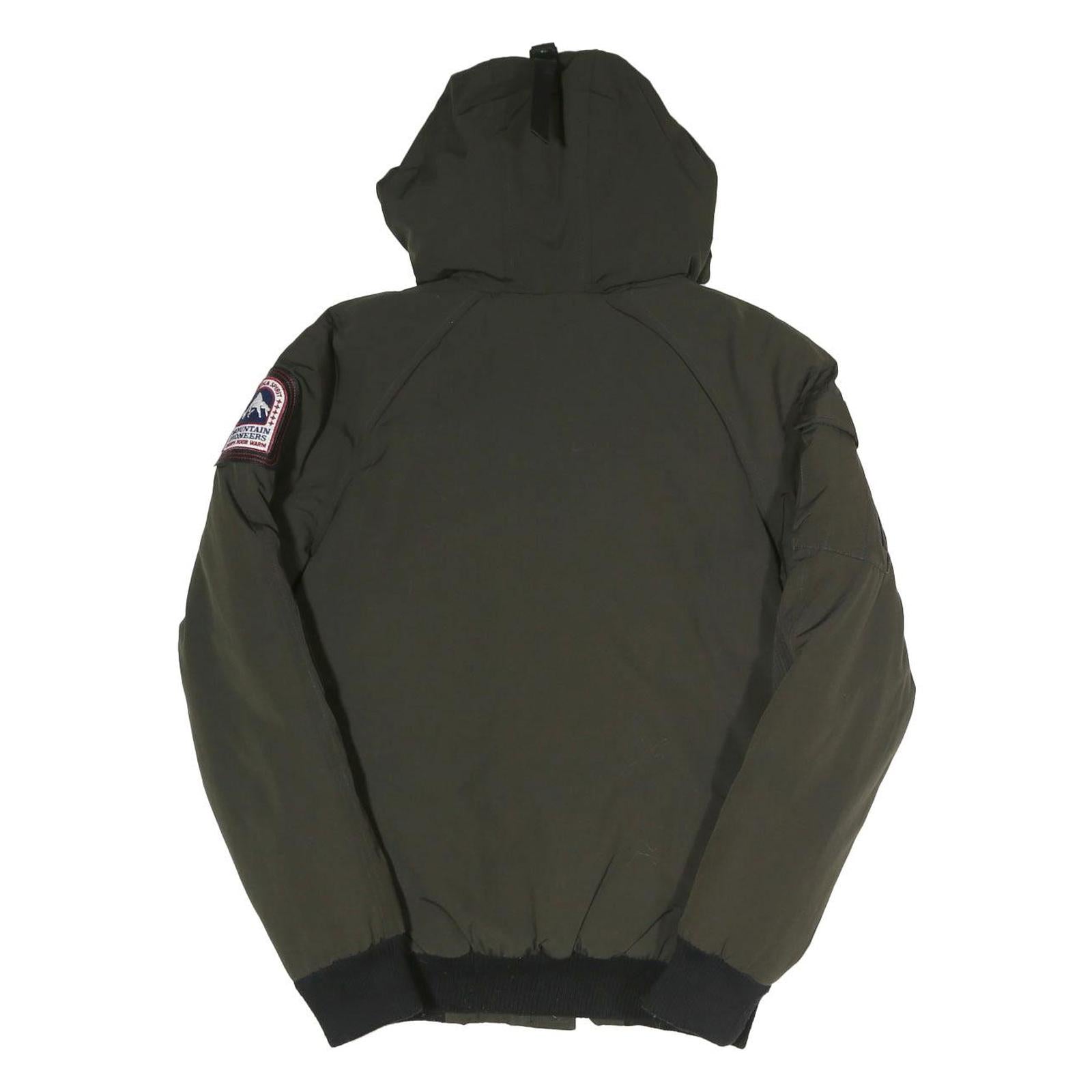 HELVETICA Mens Green Hooded Zip Jacket S Polyester Blend Plain Winter Utility