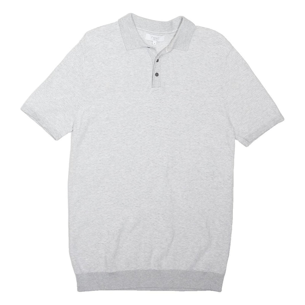 NEXT Mens Grey Cotton Blend Polo Shirt M Short Sleeve Textured Pattern Casual