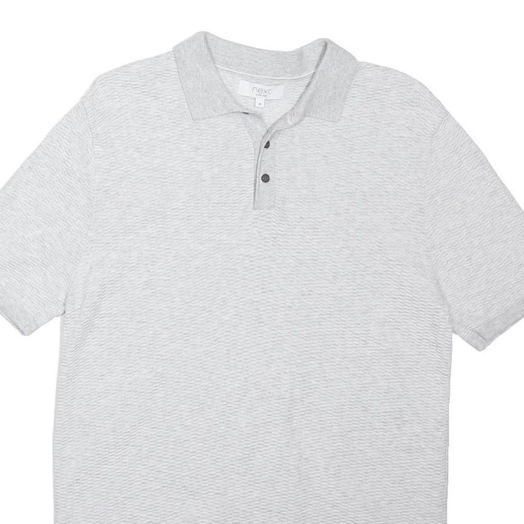 NEXT Mens Grey Cotton Blend Polo Shirt M Short Sleeve Textured Pattern Casual
